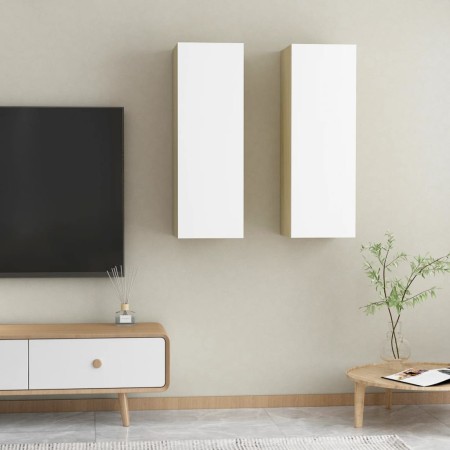 Muebles para TV 2 uds contrachapada blanco roble 30,5x30x90 cm de , Muebles TV - Ref: Foro24-803355, Precio: 114,79 €, Descue...