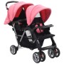 Rosa-schwarzer Tandem-Kinderwagen aus Stahl für 2 Kinder von vidaXL, Kinderwagen - Ref: Foro24-10157, Preis: 205,48 €, Rabatt: %