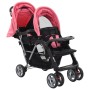 Carrito para 2 niños tandem de acero rosa y negro de vidaXL, Cochecitos de bebé - Ref: Foro24-10157, Precio: 207,26 €, Descue...