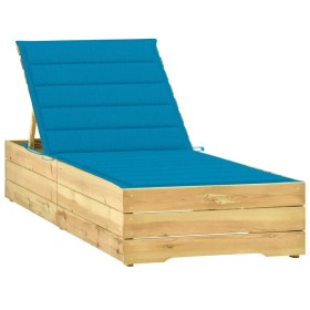 Lounger with blue impregnated pinewood cushion by , Loungers - Ref: Foro24-3065913, Price: 154,99 €, Discount: %