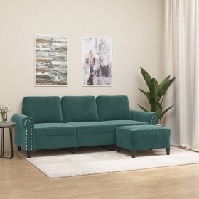 Sofá de 3 plazas con taburete de terciopelo verde oscuro 180 cm de , Sofás - Ref: Foro24-3201217, Precio: 353,07 €, Descuento: %