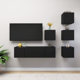 Set de muebles de salón TV 6 piezas madera ingeniería negro de , Muebles TV - Ref: Foro24-3078825, Precio: 171,99 €, Descuent...