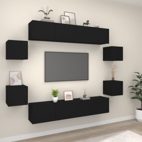 8-piece black plywood TV furniture set by , TV Furniture - Ref: Foro24-3114215, Price: 285,62 €, Discount: %