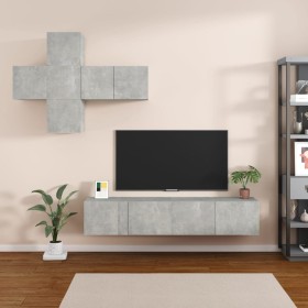 Concrete gray plywood 7-piece TV cabinet set by , TV Furniture - Ref: Foro24-3114505, Price: 181,99 €, Discount: %