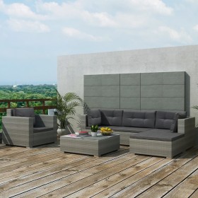 6-teiliges Gartensofa-Set und graue synthetische Rattankissen von , Gartensets - Ref: Foro24-42105, Preis: 554,81 €, Rabatt: %