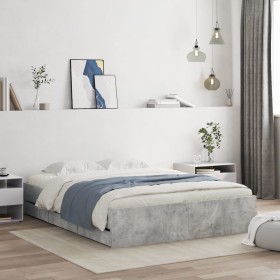 Concrete gray engineered wood bed with drawers 140x190 cm by , Beds and slatted bases - Ref: Foro24-3207304, Price: 196,99 €,...