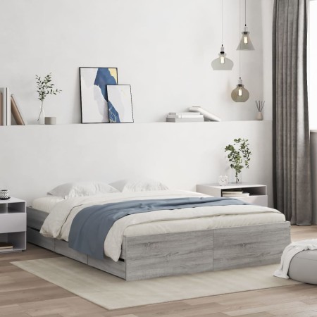 Cama con cajones madera ingeniería gris Sonoma 140x190 cm de , Camas y somieres - Ref: Foro24-3207306, Precio: 195,99 €, Desc...