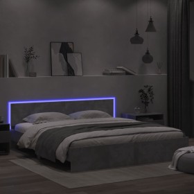 Estructura de cama cabecero y luces LED gris hormigón 180x200cm de , Camas y somieres - Ref: Foro24-3207591, Precio: 198,99 €...