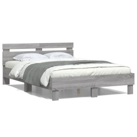 Estructura de cama cabecero y luces LED gris Sonoma 120x200 cm de , Camas y somieres - Ref: Foro24-3207558, Precio: 156,99 €,...