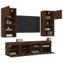 TV wall furniture with LED 5 pieces oak brown engineered wood by , TV Furniture - Ref: Foro24-3216749, Price: 211,99 €, Disco...