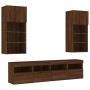 TV wall furniture with LED 5 pieces oak brown engineered wood by , TV Furniture - Ref: Foro24-3216749, Price: 211,99 €, Disco...