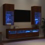 TV wall furniture with LED 5 pieces oak brown engineered wood by , TV Furniture - Ref: Foro24-3216749, Price: 211,99 €, Disco...