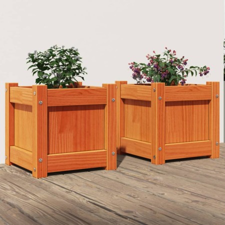 Outdoor planters 2 pcs solid wax brown pine wood by , Pots and planters - Ref: Foro24-837399, Price: 43,97 €, Discount: %