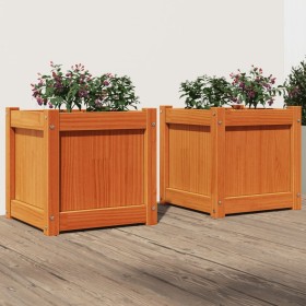 Outdoor planters 2 pcs solid wax brown pine wood by , Pots and planters - Ref: Foro24-837409, Price: 69,08 €, Discount: %