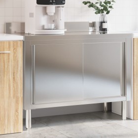 Kitchen work table with stainless steel sliding doors by , Restoration - Ref: Foro24-376441, Price: 267,99 €, Discount: %