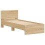 Sonoma oak engineered wood bed with headboard 75x190 cm by , Beds and slatted bases - Ref: Foro24-838661, Price: 66,47 €, Dis...