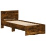 Cama con cabecero madera de ingeniería roble ahumado 75x190 cm de , Camas y somieres - Ref: Foro24-838663, Precio: 68,99 €, D...