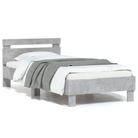 Concrete gray LED lights headboard bed frame 75x190 cm by , Beds and slatted bases - Ref: Foro24-838753, Price: 76,23 €, Disc...