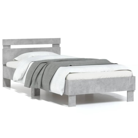 Concrete gray LED lights headboard bed frame 75x190 cm by , Beds and slatted bases - Ref: Foro24-838753, Price: 73,98 €, Disc...