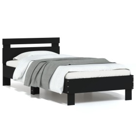 Bed frame with headboard and LED lights black 75x190 cm by , Beds and slatted bases - Ref: Foro24-838751, Price: 85,31 €, Dis...