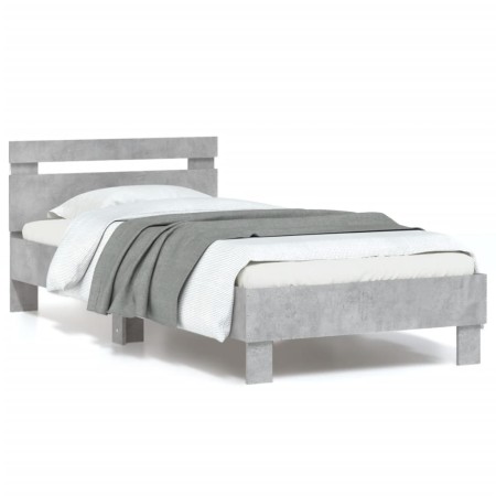 Estructura de cama cabecero luces LED gris hormigón 90x200 cm de , Camas y somieres - Ref: Foro24-838718, Precio: 102,95 €, D...