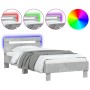 Estructura de cama cabecero luces LED gris hormigón 90x200 cm de , Camas y somieres - Ref: Foro24-838718, Precio: 102,95 €, D...