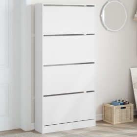 Shoe cabinet with 4 folding drawers white 80x21x163.5 cm by , Shoe racks and shoe organizers - Ref: Foro24-3214364, Price: 12...