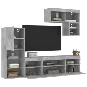 Muebles TV pared con LED 6 pzas madera ingeniería gris hormigón de , Muebles TV - Ref: Foro24-3216735, Precio: 227,99 €, Desc...