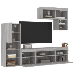 Muebles TV pared con LED 6 pzas madera ingeniería gris Sonoma de , Muebles TV - Ref: Foro24-3216737, Precio: 226,72 €, Descue...