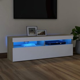 TV cabinet with LED lights white and Sonoma oak 120x35x40 cm by , TV Furniture - Ref: Foro24-804378, Price: 98,99 €, Discount: %