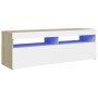 TV cabinet with LED lights white and Sonoma oak 120x35x40 cm by , TV Furniture - Ref: Foro24-804378, Price: 98,99 €, Discount: %