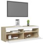 TV cabinet with LED lights white and Sonoma oak 120x35x40 cm by , TV Furniture - Ref: Foro24-804378, Price: 98,99 €, Discount: %