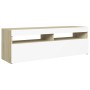 TV cabinet with LED lights white and Sonoma oak 120x35x40 cm by , TV Furniture - Ref: Foro24-804378, Price: 98,99 €, Discount: %