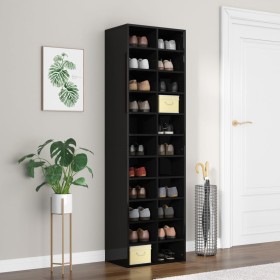 Glossy black plywood shoe rack 54x34x183 cm by , Shoe racks and shoe organizers - Ref: Foro24-800376, Price: 171,99 €, Discou...