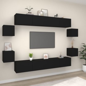 8-piece black plywood TV furniture set by , TV Furniture - Ref: Foro24-3114223, Price: 316,12 €, Discount: %