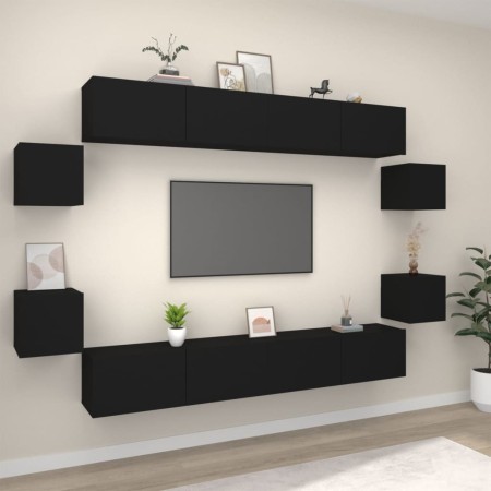 Set de muebles para TV 8 piezas madera contrachapada negro de , Muebles TV - Ref: Foro24-3114223, Precio: 316,12 €, Descuento: %