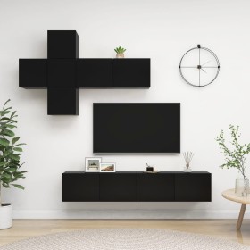 7-piece black plywood TV furniture set by , TV Furniture - Ref: Foro24-3078813, Price: 268,99 €, Discount: %