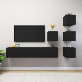 6-piece black plywood TV furniture set by , TV Furniture - Ref: Foro24-3078826, Price: 215,28 €, Discount: %