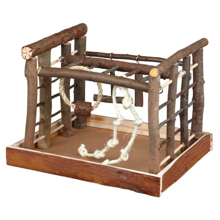 TRIXIE Patio de juegos para pájaros Natural Living 35x29x25 cm madera de , Escaleras y juguetes colgantes para pájaros - Ref:...