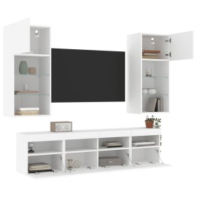 Wall TV cabinets with LED 5 pieces white engineered wood by , TV Furniture - Ref: Foro24-3216743, Price: 210,99 €, Discount: %