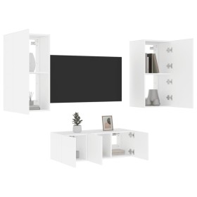 Wall TV cabinets with LED 4 pieces white engineered wood by , TV Furniture - Ref: Foro24-3216818, Price: 188,81 €, Discount: %