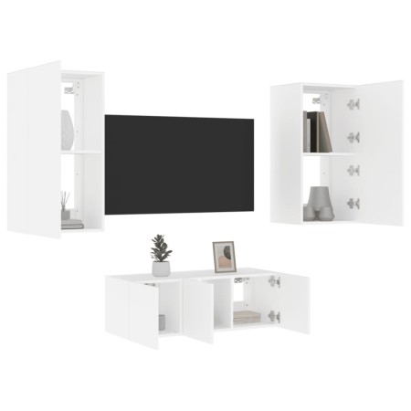 Wand-TV-Schränke mit LED, 4 Stück, weißes Holzwerkstoff von , TV-Möbel - Ref: Foro24-3216818, Preis: 188,60 €, Rabatt: %