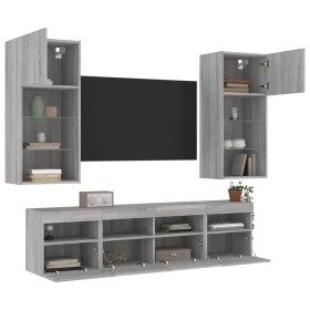 Muebles TV pared con LED 5 pzas madera ingeniería gris Sonoma de , Muebles TV - Ref: Foro24-3216748, Precio: 210,99 €, Descue...