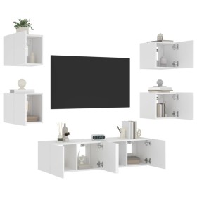 Muebles de TV de pared con LED 6 pzas madera ingeniería blanco de , Muebles TV - Ref: Foro24-3216853, Precio: 193,99 €, Descu...