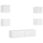 Wall TV cabinets with LED 6 pieces white engineered wood by , TV Furniture - Ref: Foro24-3216853, Price: 191,83 €, Discount: %