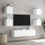 Wall TV cabinets with LED 6 pieces white engineered wood by , TV Furniture - Ref: Foro24-3216853, Price: 191,83 €, Discount: %