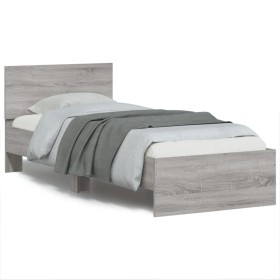 Sonoma gray engineered wood bed with headboard 90x200 cm by , Beds and slatted bases - Ref: Foro24-838629, Price: 83,65 €, Di...