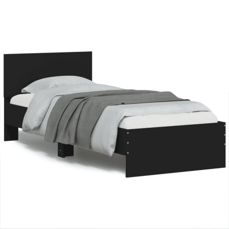 Estructura cama con cabecero madera ingeniería negra 75x190 cm de , Camas y somieres - Ref: Foro24-838660, Precio: 73,66 €, D...