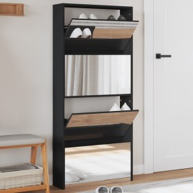 Shoe cabinet with mirror 4 levels black 63x17x134 cm by , Shoe racks and shoe organizers - Ref: Foro24-3228274, Price: 139,88...