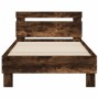 Bed frame headboard LED lights smoked oak 90x200 cm by , Beds and slatted bases - Ref: Foro24-838719, Price: 102,63 €, Discou...